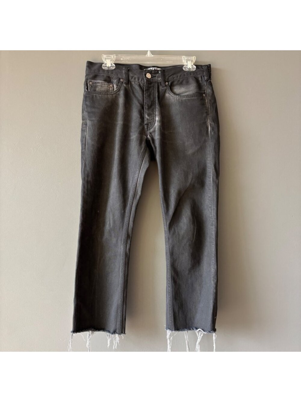 Acne Studios Men's Jeans 30x25 Gray Washed Distressed Raw Hem Pants